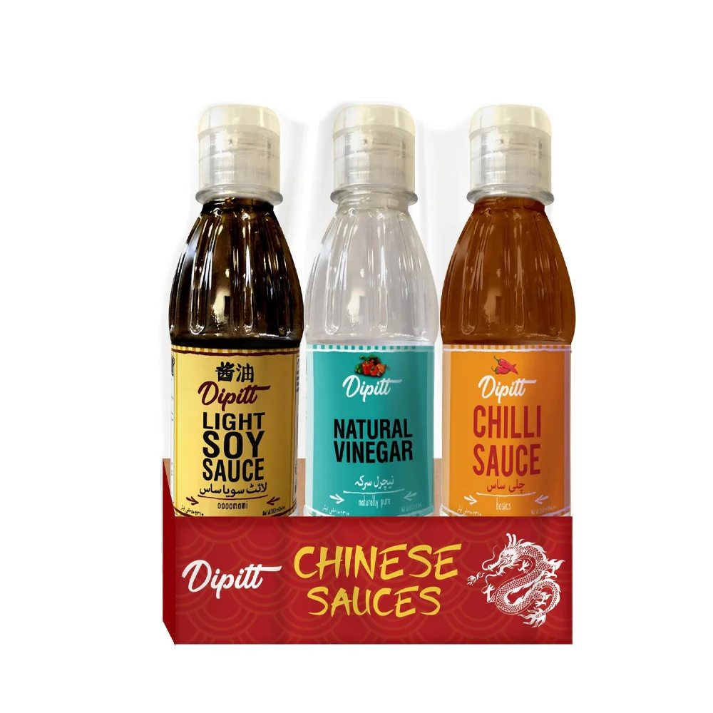 Dipitt Seasoning Trio Pack 3 in 1 (Light Soy Sauce, Natural Vinegar, Chilli Sauce)