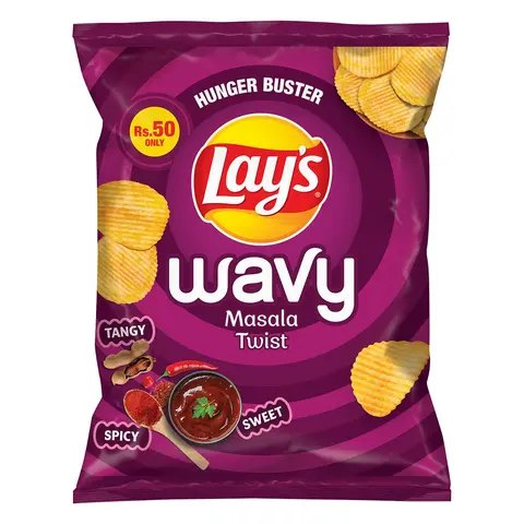 Lays Wavy Masala Twist Tangy Spicy Sweet Rs.50