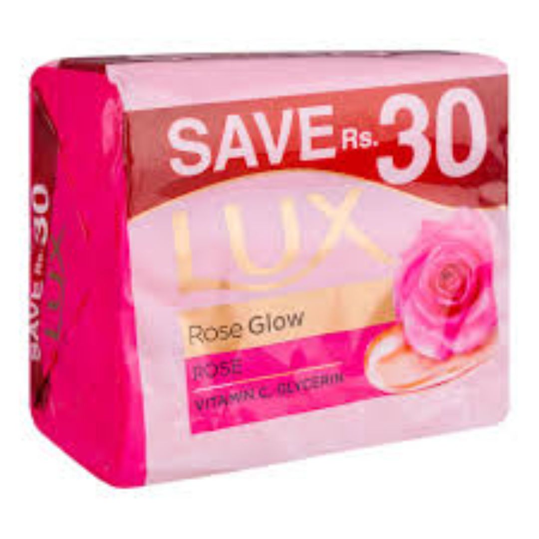 LUX 3 Soap Pack - Rose Glow - With Vatamin C, Glycerine - 3 Soap inside each 128 gm
