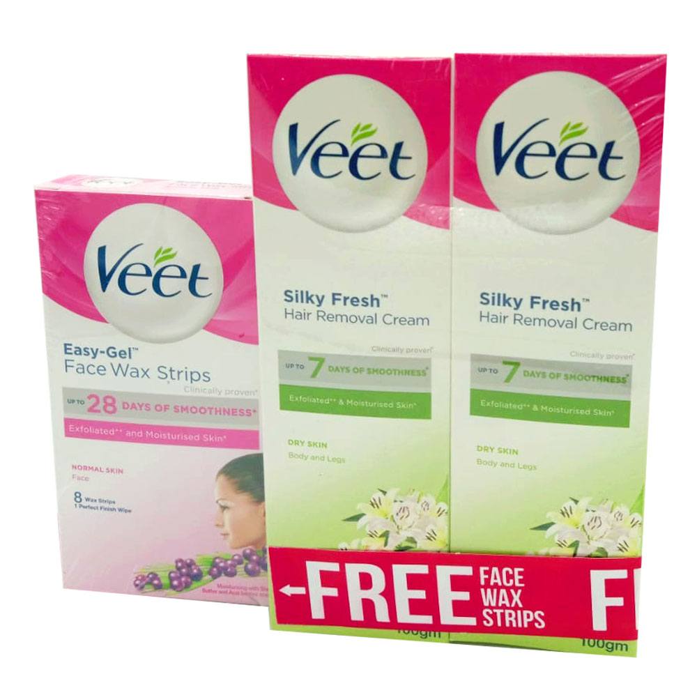 Buy Veet Silky Fresh Hair Removal Cream Save pack Free Face Wax Strips