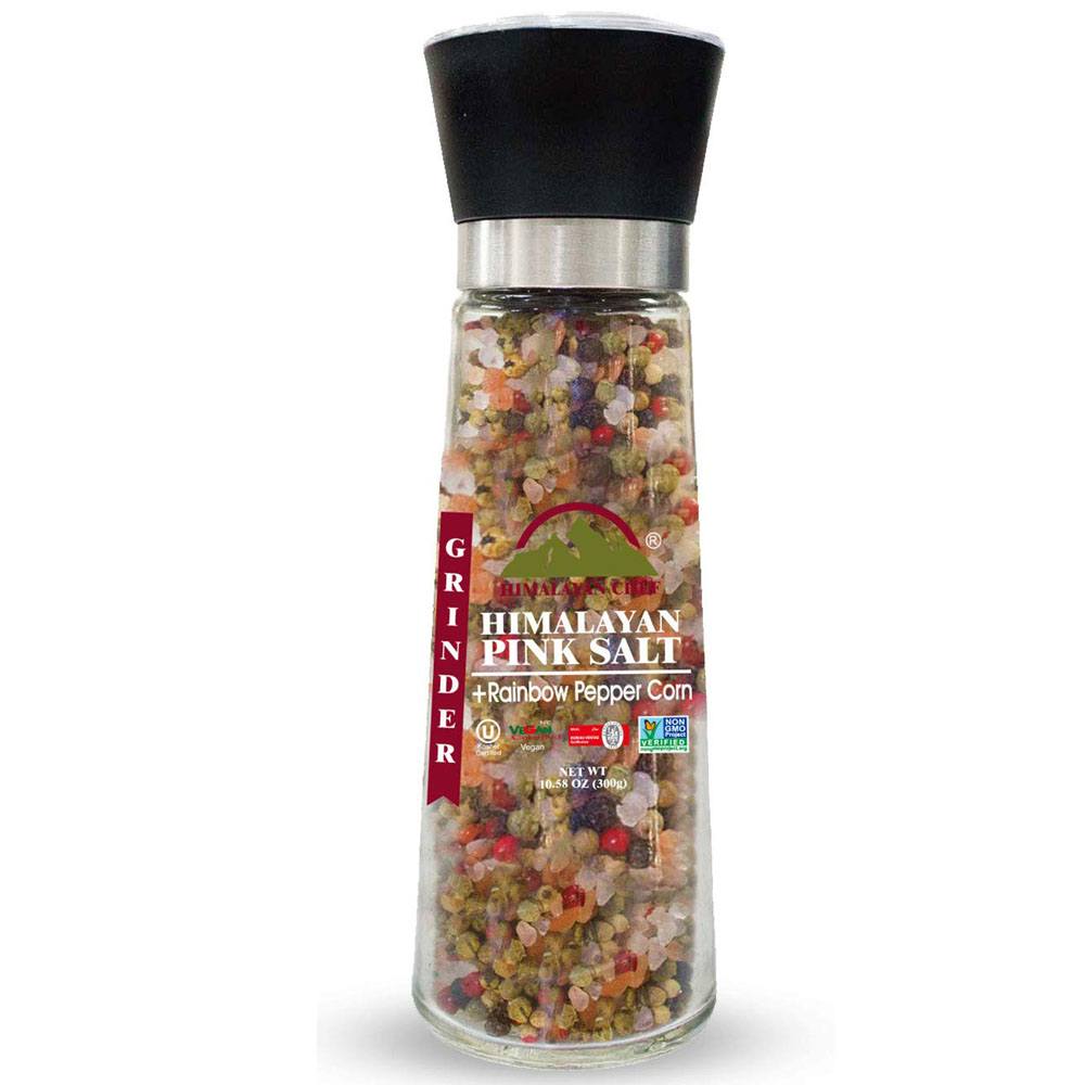 Himalayan Chef Pink Salt & Pepper Grinder Set - Adjustable Refillable Plastic Grinders